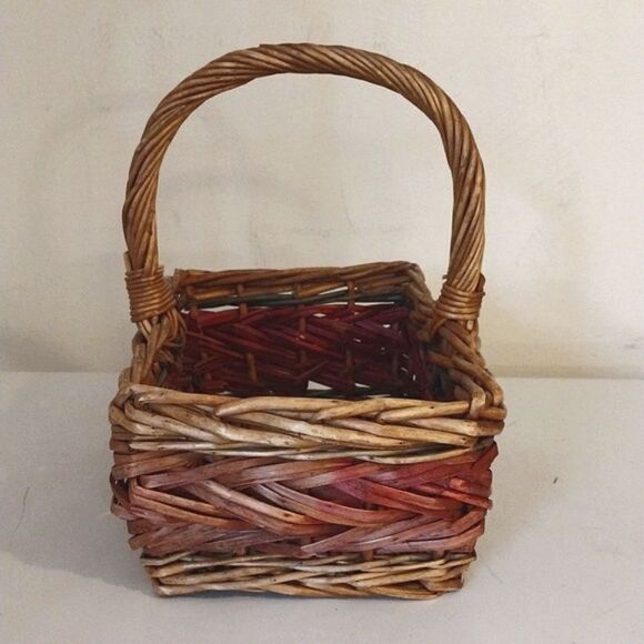 Vintage Brown Red Large Rustic Rectangle Harvest Woven Wicker Basket - Picture 4 of 15